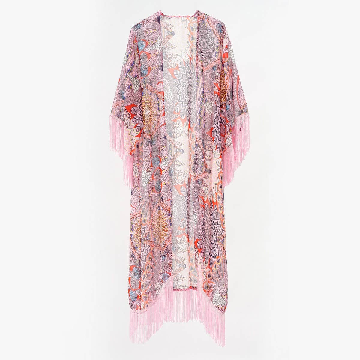 SUMMER TASSEL FLORAL PRINT OPEN FRONT KIMONO