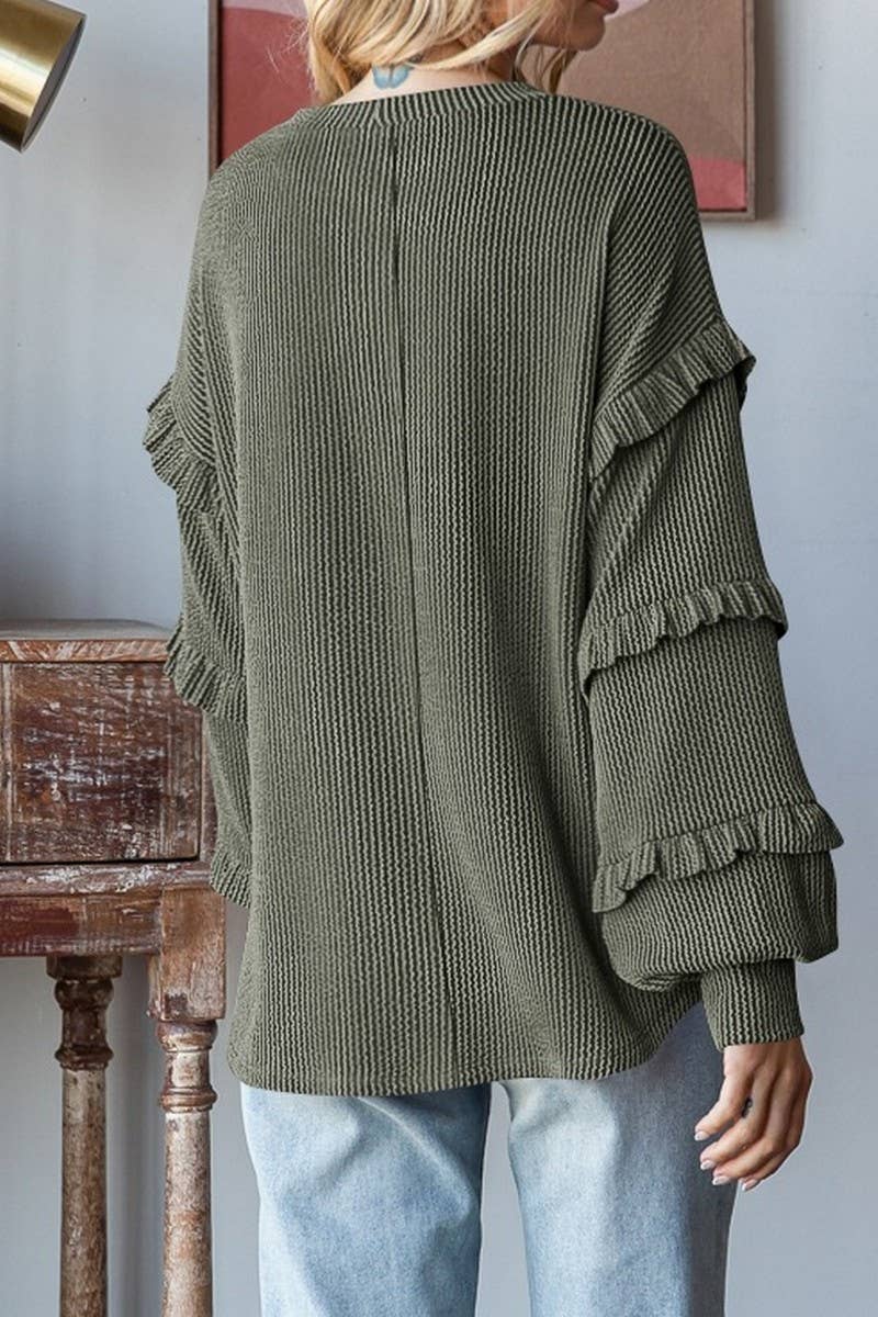 CWTBLL3202_BALLOON SLEEVE CREW NECK LAYERED SLEEVE PULLOVER