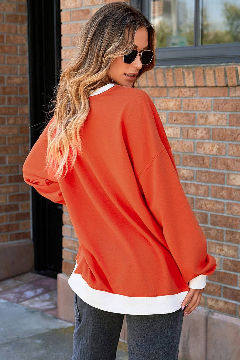 COLOR CONTRAST PATCHWORK CREW NECK PULLOVER WOMAN