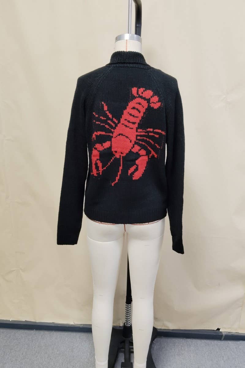 CWOSWL07743_2024 WINTER SHRIMP PRINT BUTTON KNIT CARDIGAN