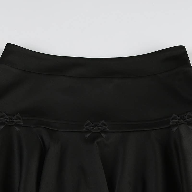 A-LINE SKIRT BOW EMBELLISHED LACE FRILLY SKIRT
