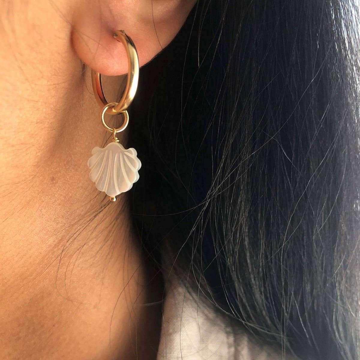 Vintage Mother of Pearl Star Moon Shell Earrings
