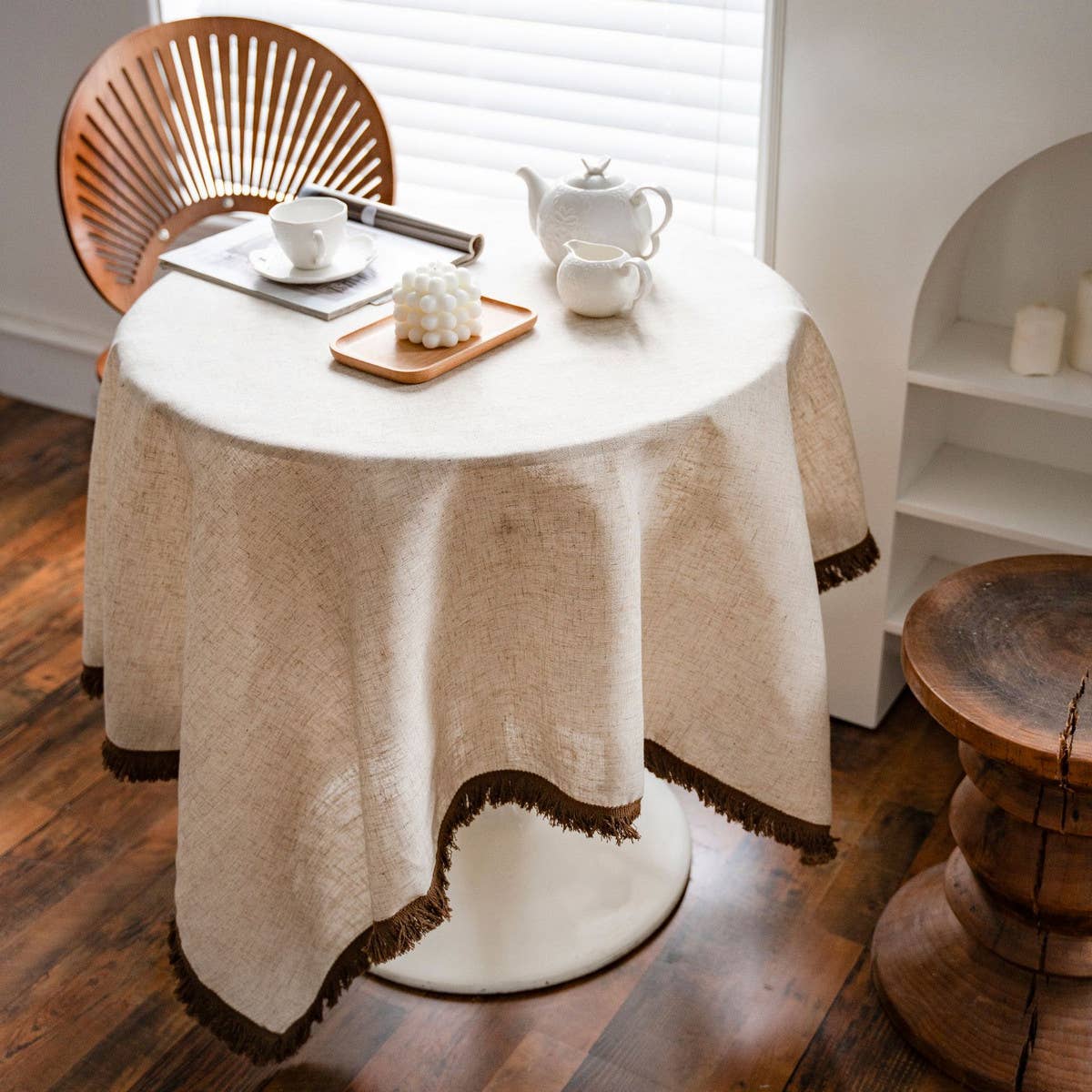 HOUSEHOLD SOLID COLOR KHAKI TASSEL DINING TABLE