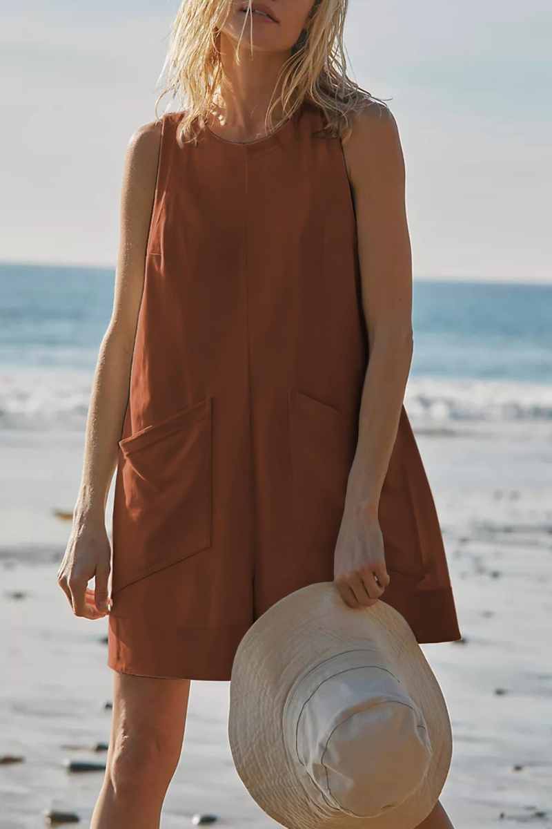 CWSJS1138_SUMMER SLEEVELESS CASUAL POCKET ROMPER