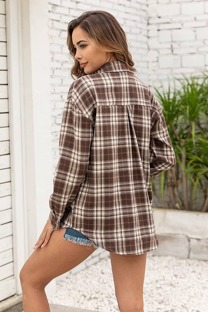 CWTBLL4112_SPRING AND SUMMER LONG SLEEVE PLAID SHIRT CARDIGA