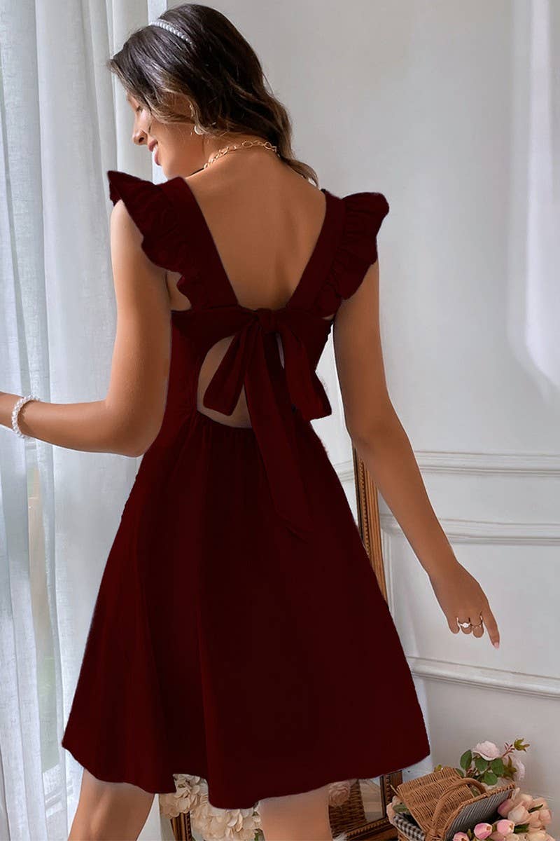 CWDSD8438_ELEGANT SOLID COLOR SPAGHETTI STRAP SUNDRESS