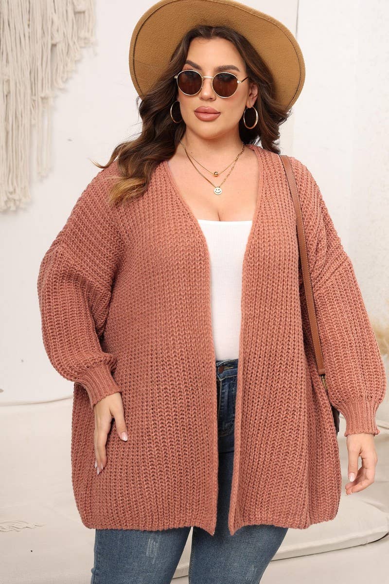 CWOSWL07412_PLUS SIZE WOMEN OVERSIZED CHUNKY KNIT CARDIGAN