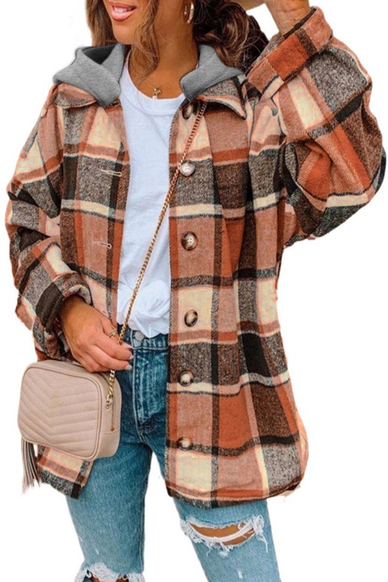 CWTSTL2383_PLAID HOODED LONG-SLEEVED SHIRT JACKET