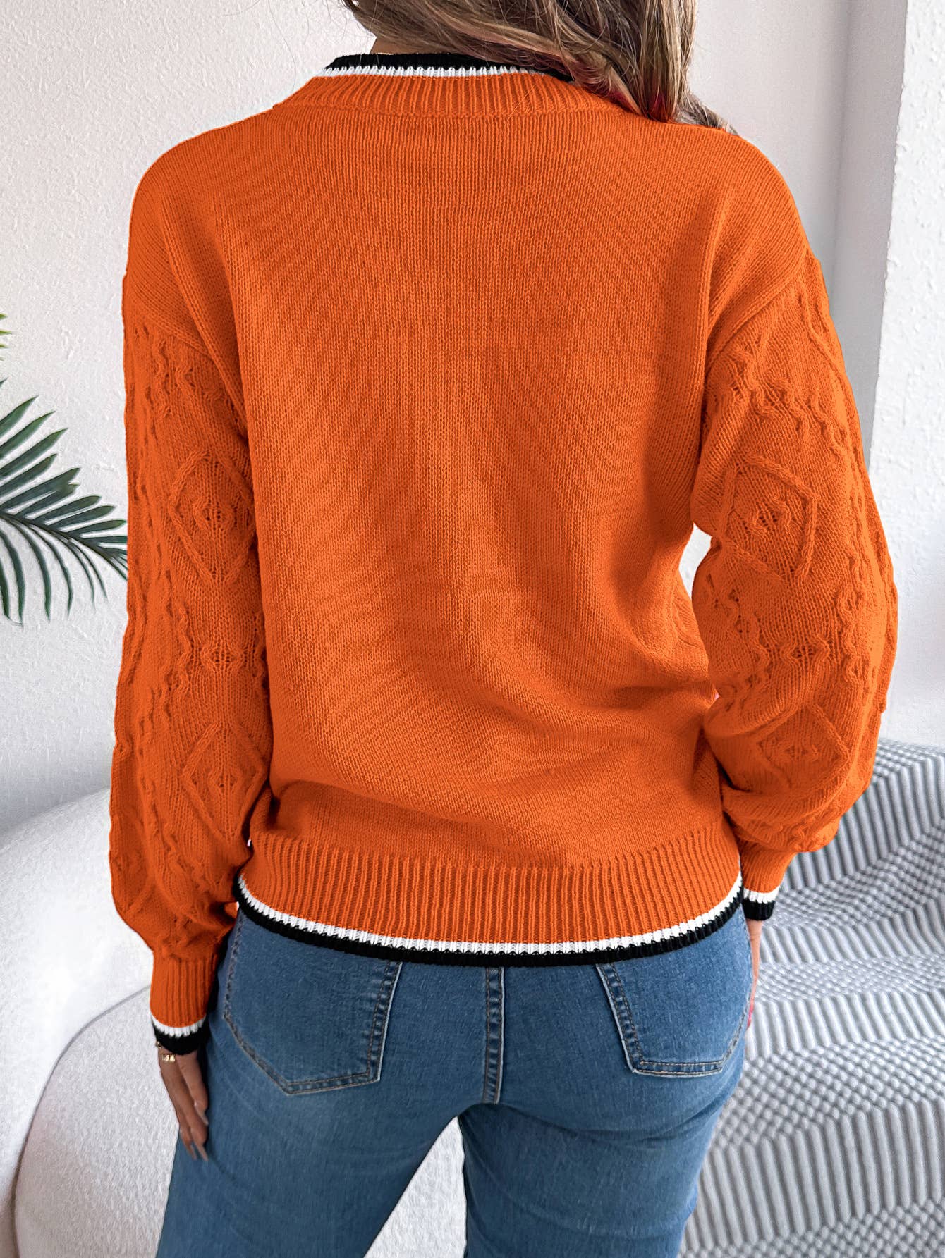 CASUAL COLOR MATCHING LONG SLEEVE SWEATER