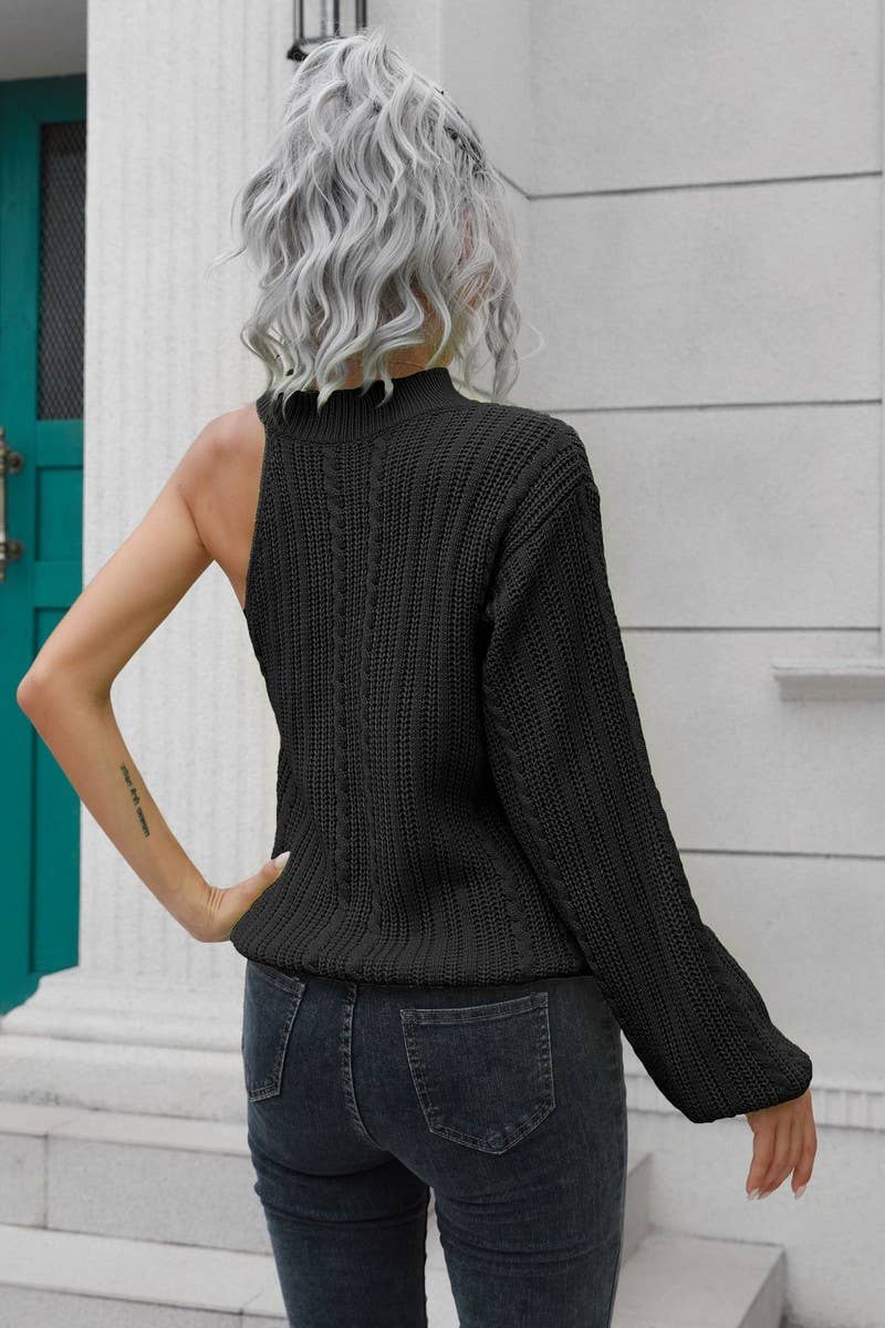 CWOSWL4151_ONE-SHOULDER LOOSE-FITTING KNIT SWEATER