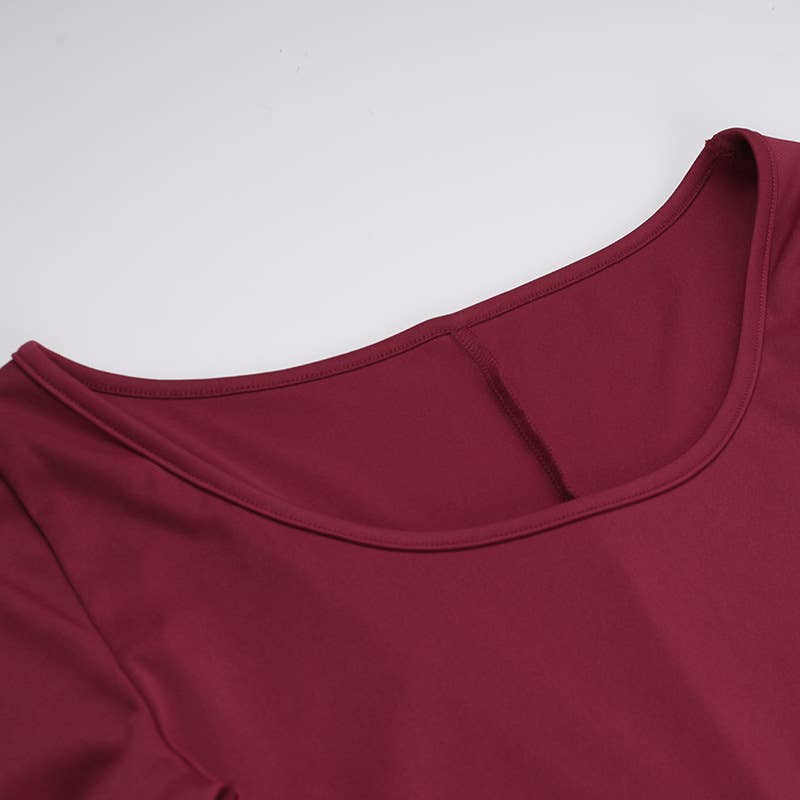 ELEGANT CREW-NECK ROSE LONG-SLEEVED DRESS