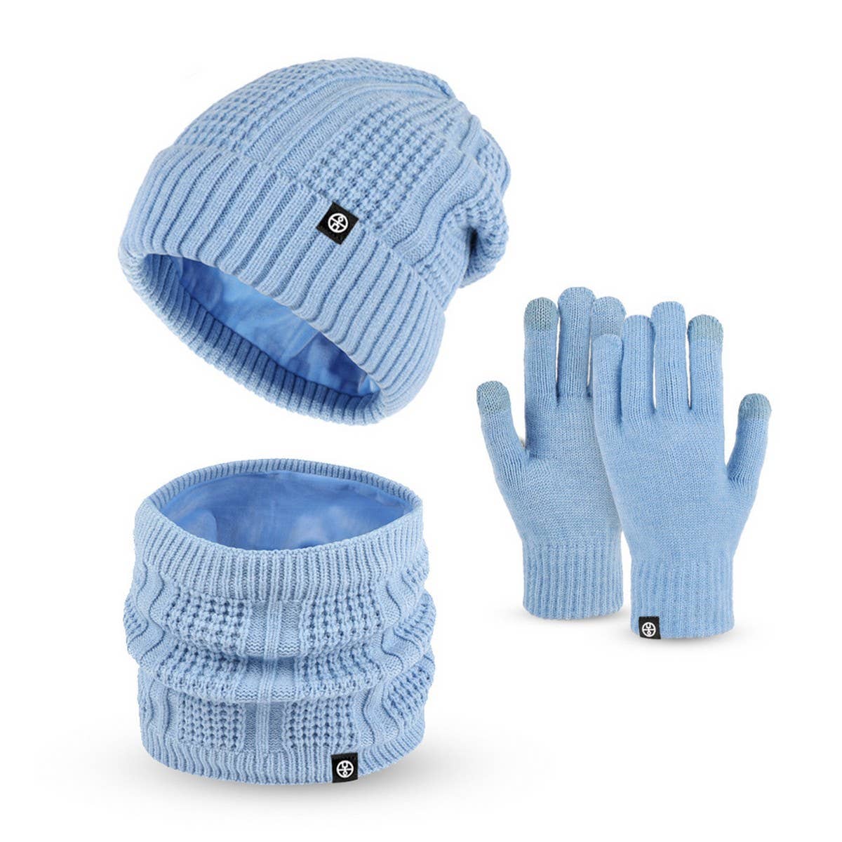 WINTER WOOL WARM PLUS FLEECE SCARF THREE PIECE SET