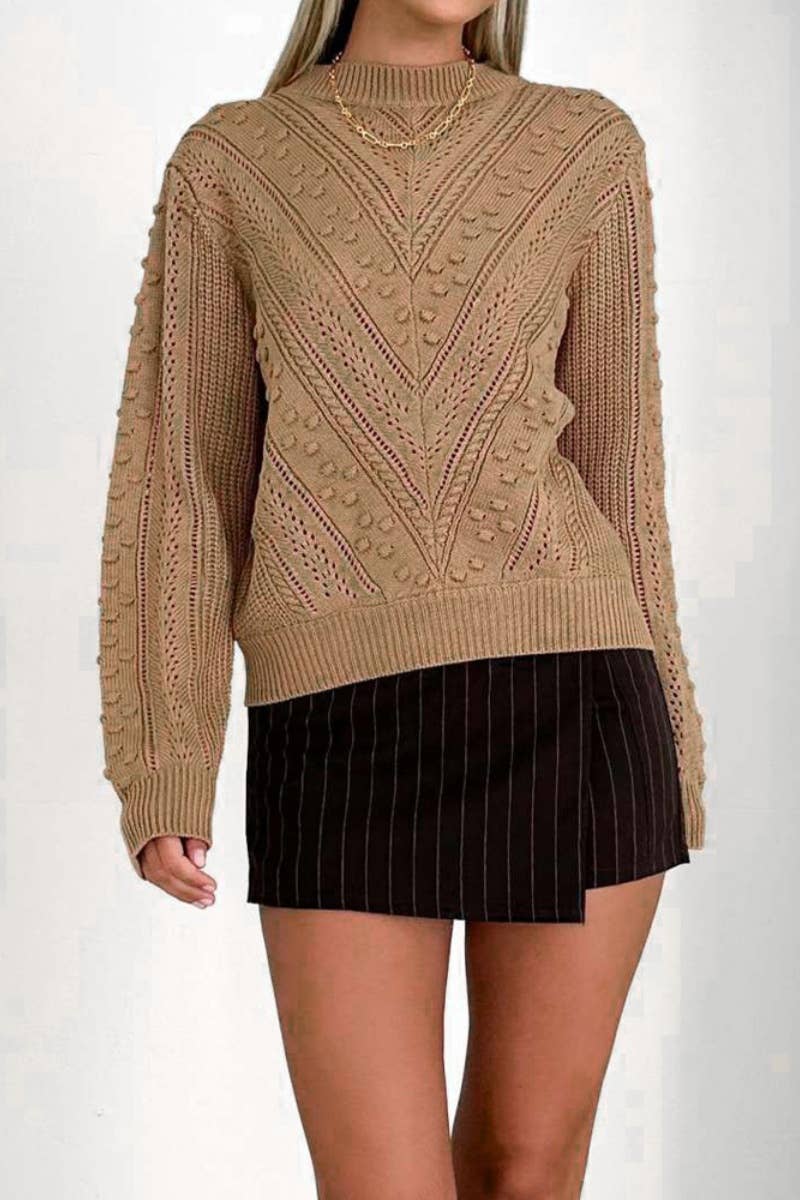 CWOSWL6599_FALL CREW-NECK JACQUARD LONG-SLEEVED SWEATER