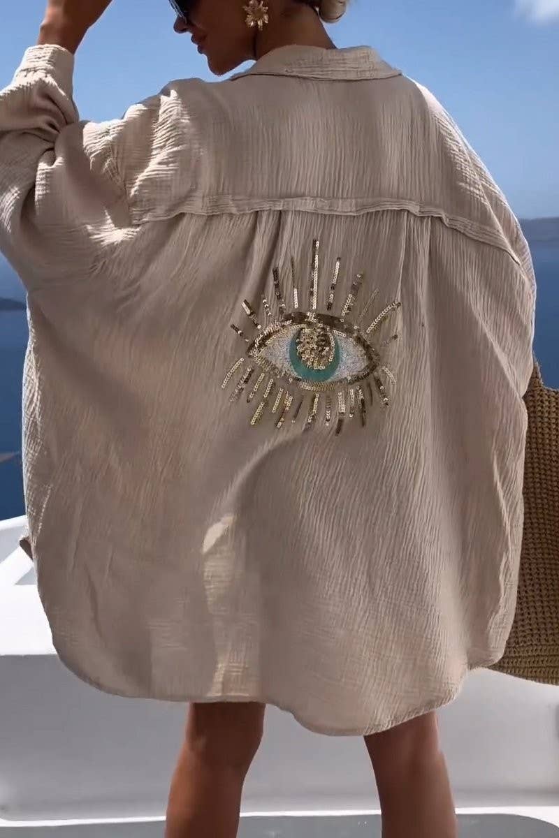 CWTBLL4111_V-NECK BEACH CARDIGAN SEQUINED LOOSE SHIRT