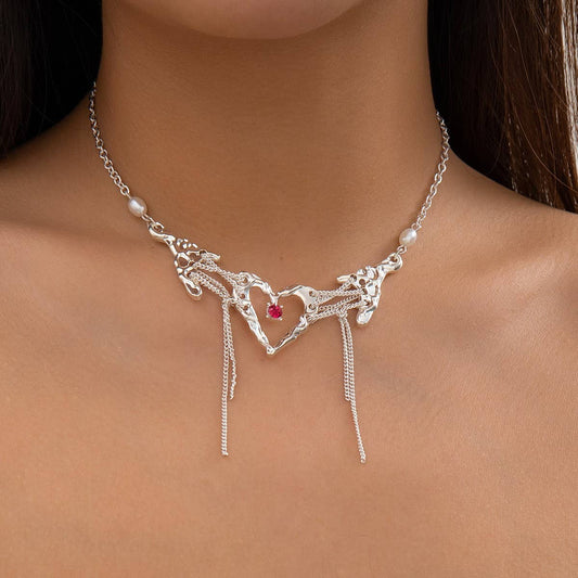 HEART TASSEL PERSONALIZED RHINESTONE NECKLACE