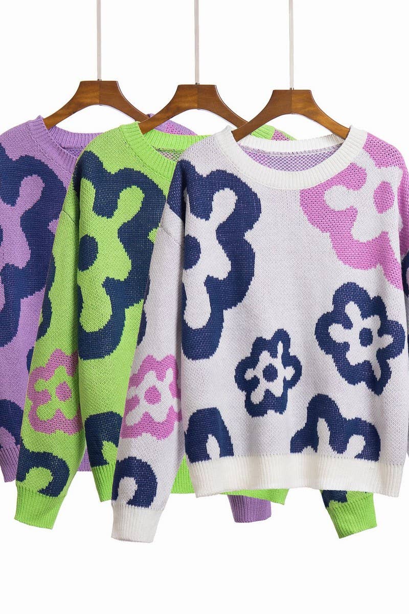 CWOSWL6861_AUTUMN AND WINTER LOOSE FLOWER KNITTED SWEATER