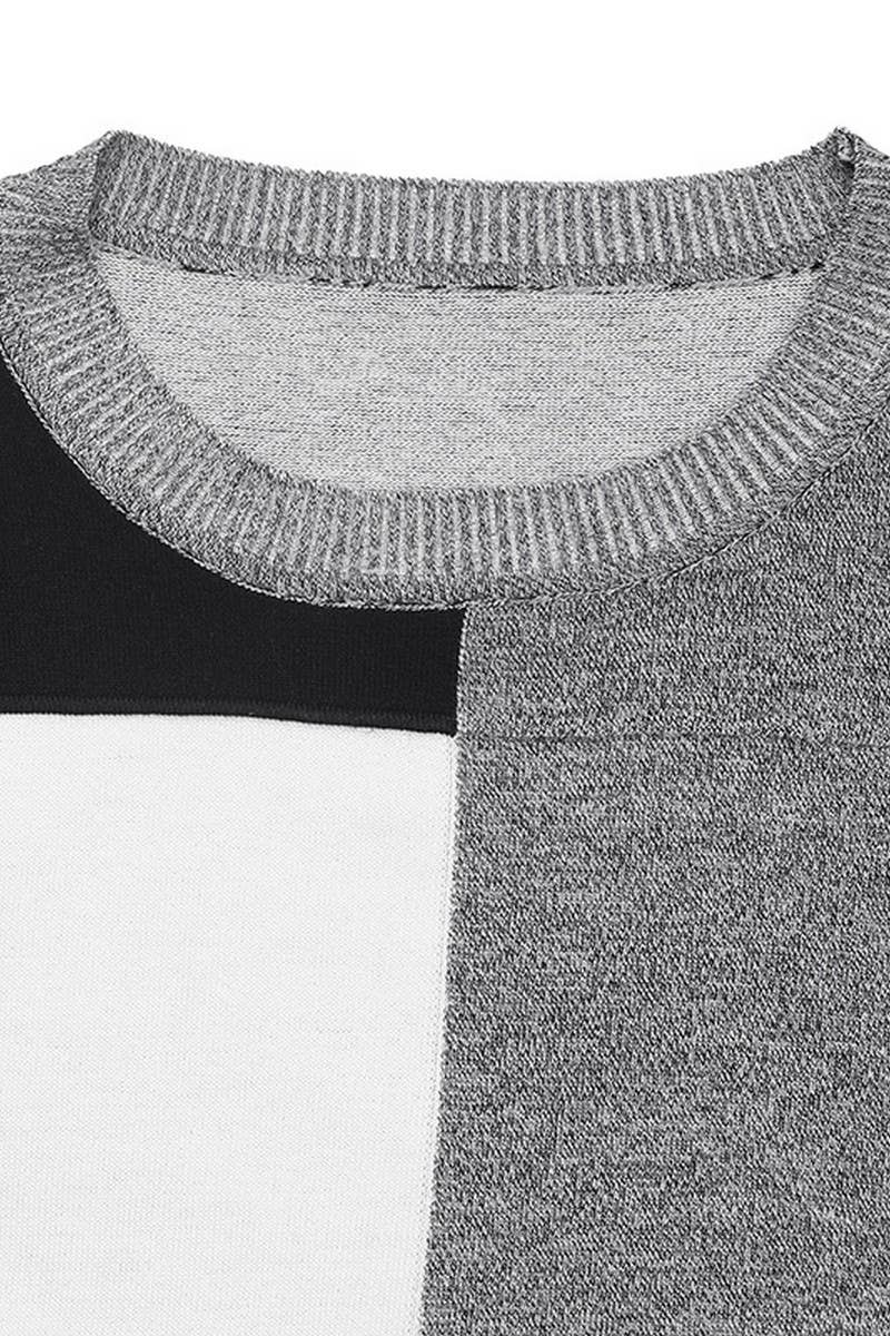 CWOSWL6901_LOOSE FIT COLORBLOCK CHECKERED KNIT SWEATER