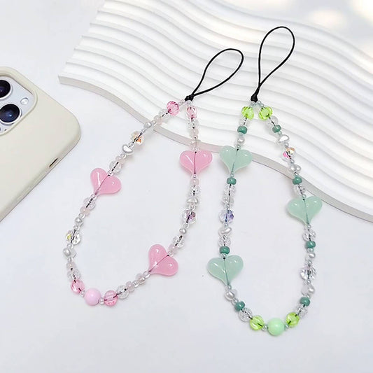CWMM8723_HEART SIMPLE HIGH-GRADE BEADED MOBILE PHONE CHAIN