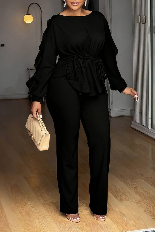 CWSTB00491_2025 ELEGANT RUFFLE DRAWSTRING TOP AND PANTS SET