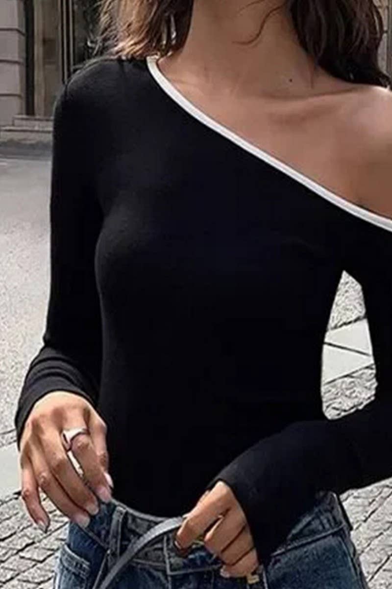 CWTBLL3438_OFF-SHOULDER LONG-SLEEVED T-SHIRT TOP