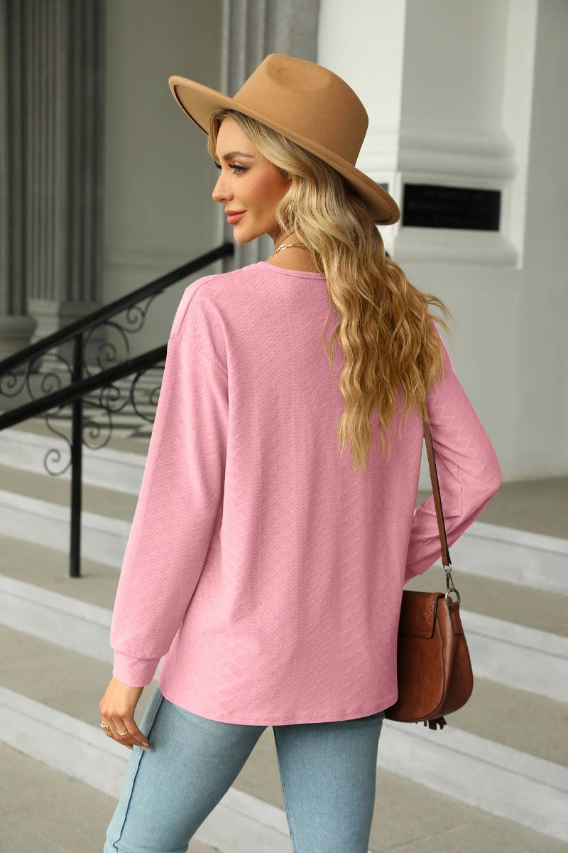 CWTBLL2802_FALL V-NECK BUTTON-UP LONG-SLEEVED TOP