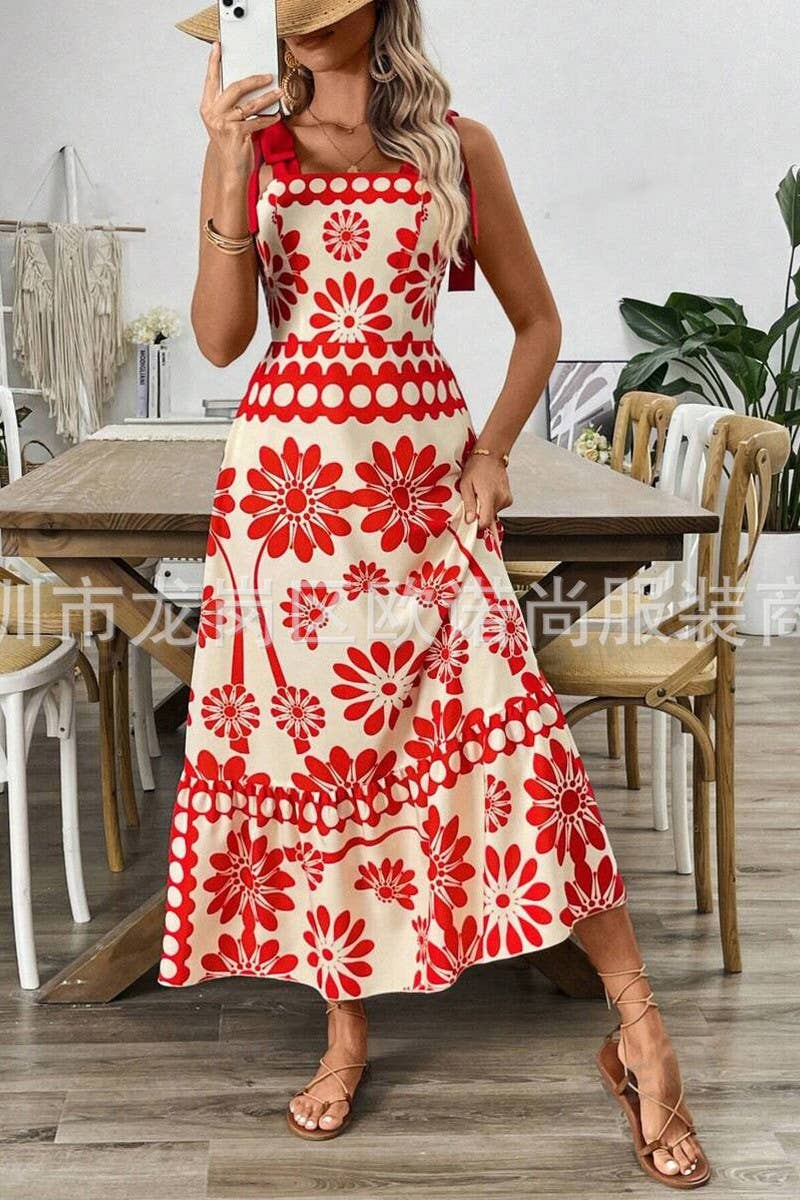 CWDMD5778_FLORAL PRINT STRAP WAIST HOLIDAY DRESS
