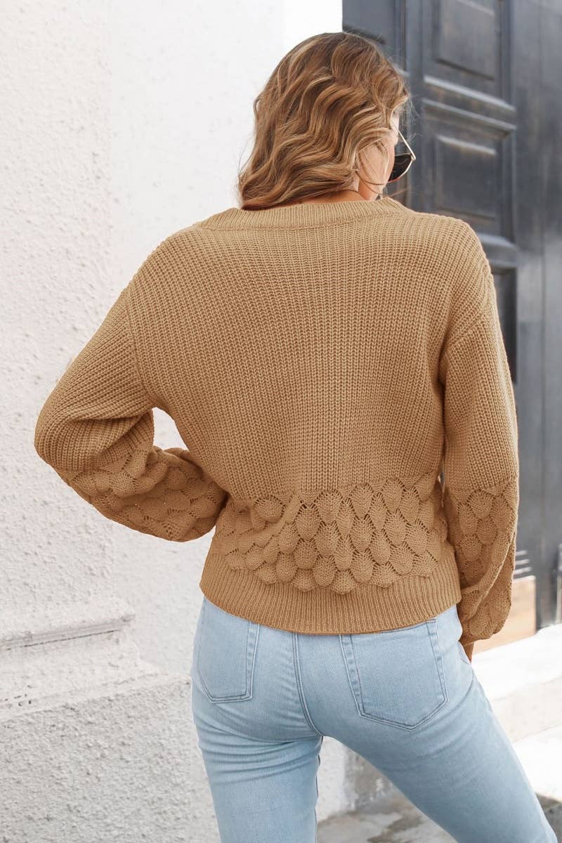 CWOSWL6398_THREE-DIMENSIONAL FEATHER LANTERN SLEEVE SWEATER