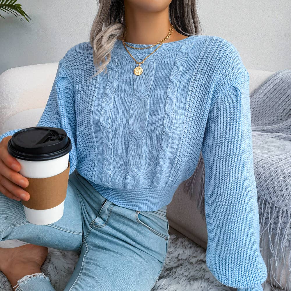 CASUAL TWIST LANTERN SLEEVE WAIST KNIT SWEATER
