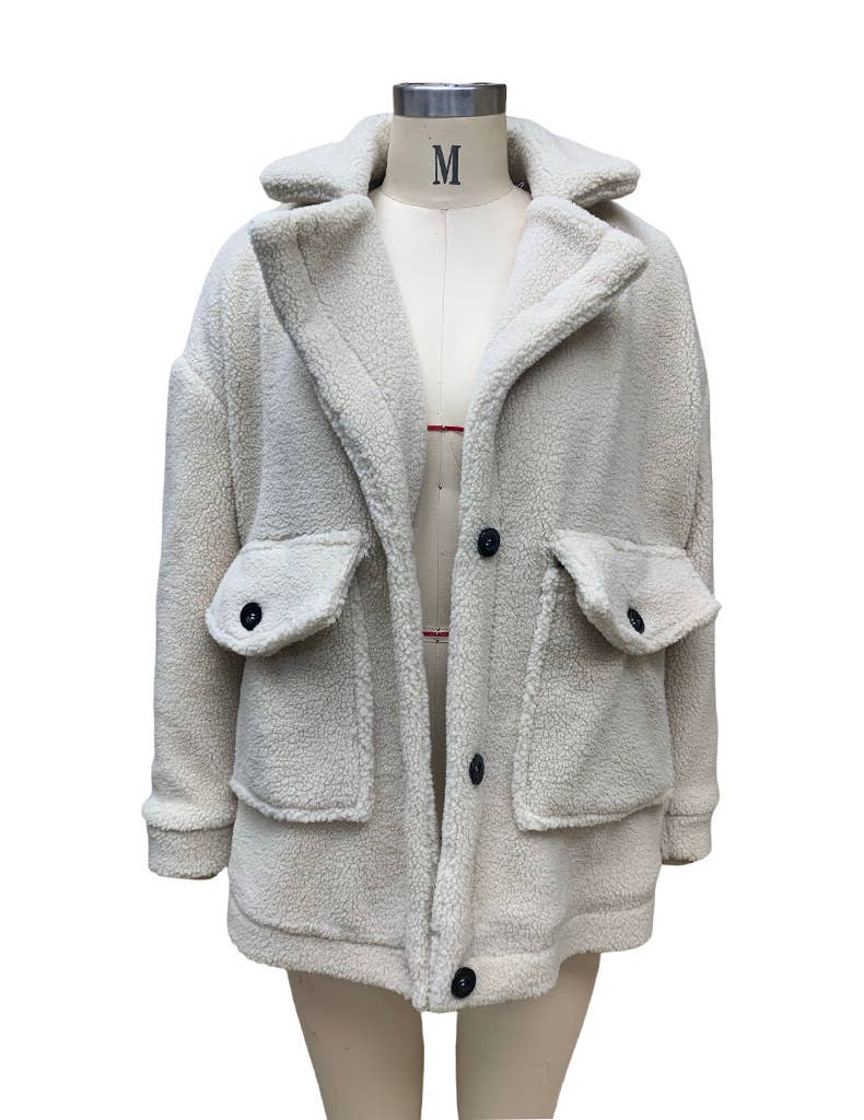 CASUAL LAMB WOOL COAT WITH THICK LAPEL COLLAR