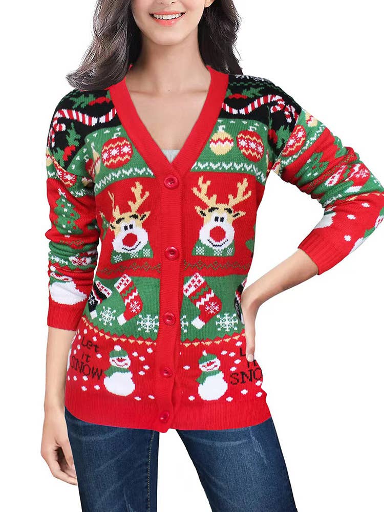 Casual long-sleeved Christmas cardigan
