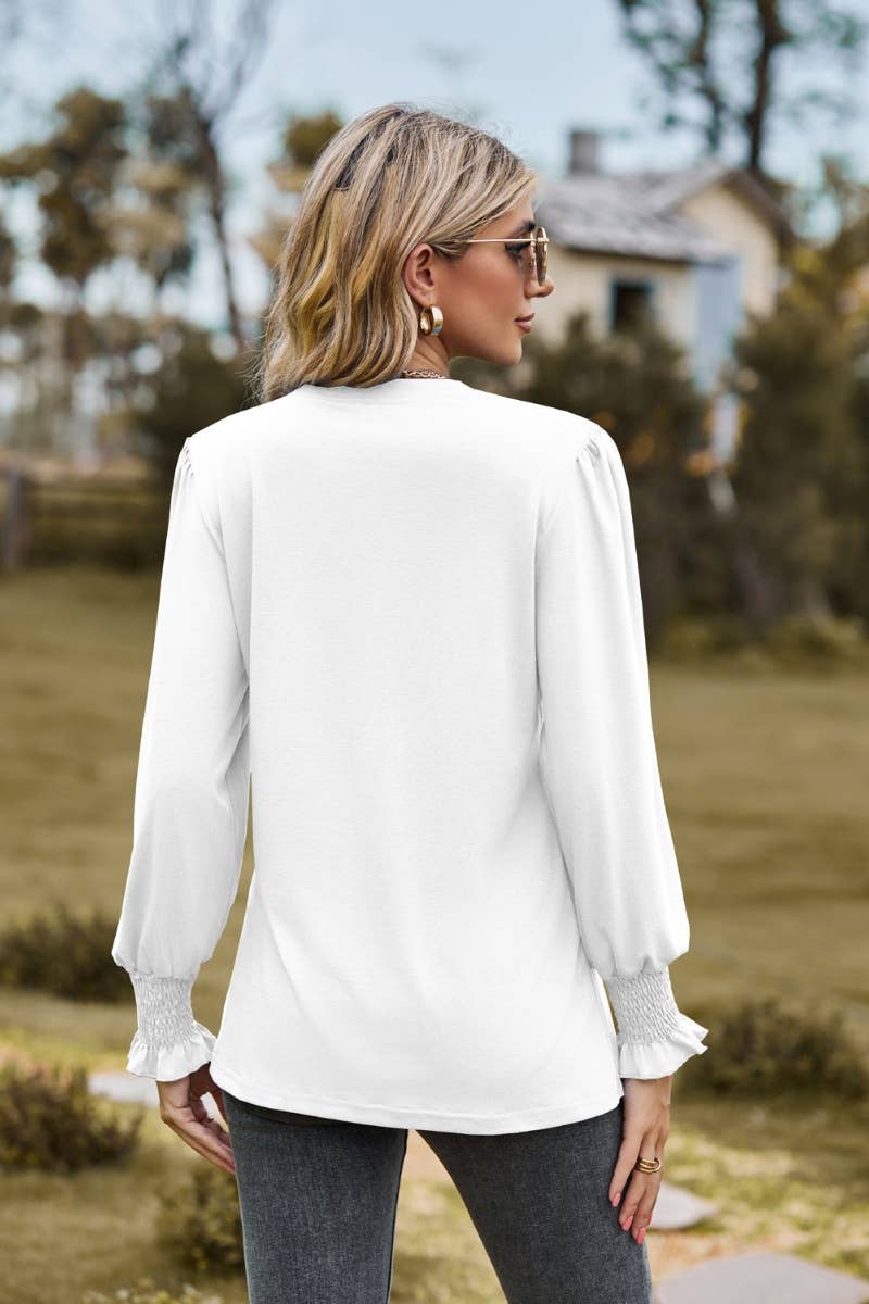 CWTBLL2709_FALL STRETCH V-NECK LONG-SLEEVED TOP