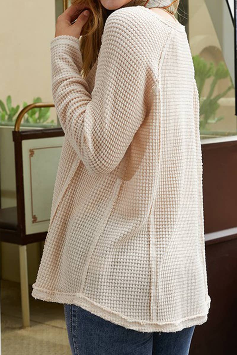 CWTTL1091_LONG SLEEVE V NECK WAFFLE KNIT TOP