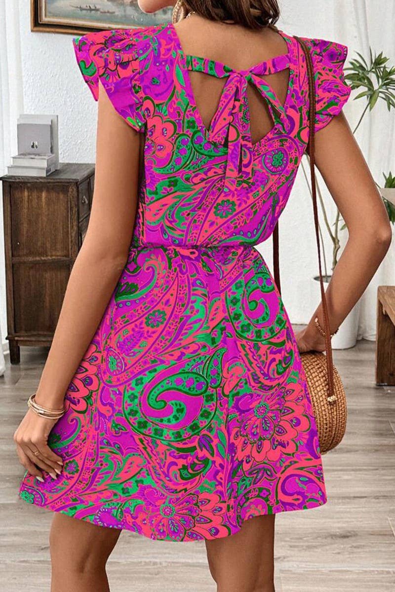 CWDSD8631_SUMMER LOTUS LEAF SLEEVE SLIM A-LINE DRESS
