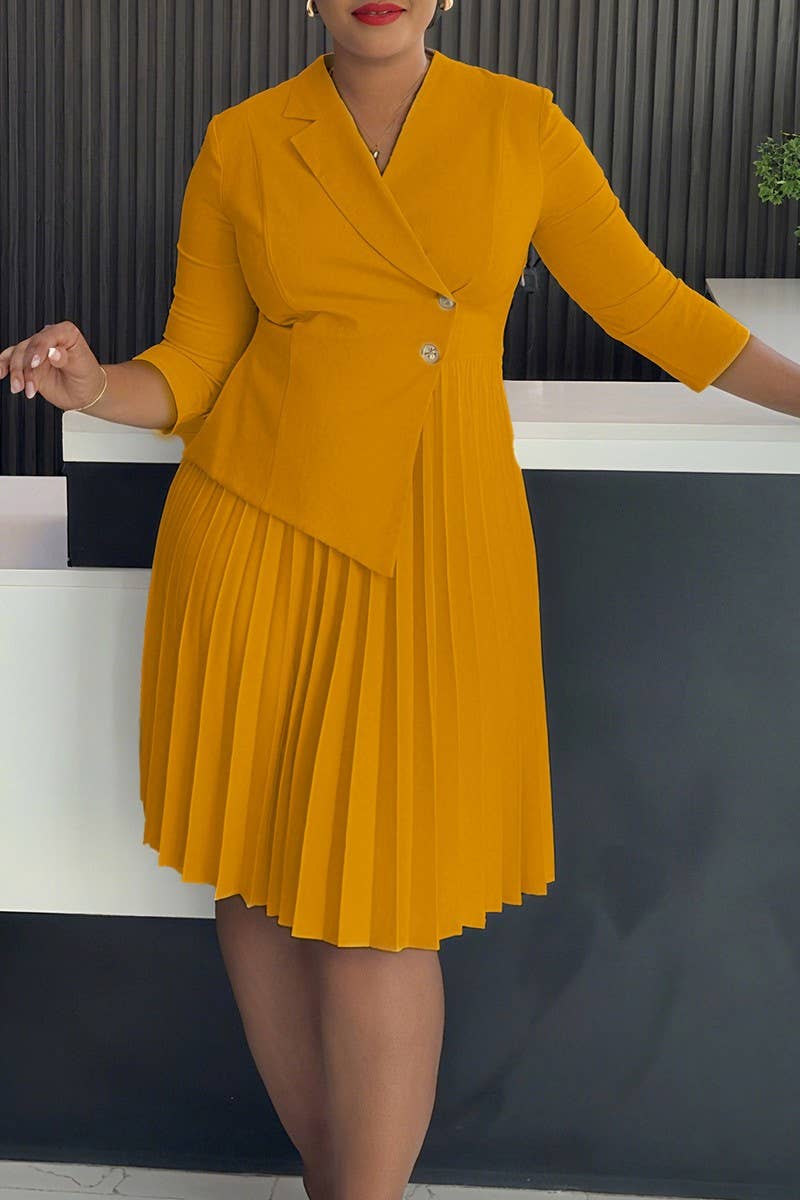 CWDMD01254_2025 WOMEN BLAZER COLLAR 3/4 SLEEVE ELEGANT DRESS