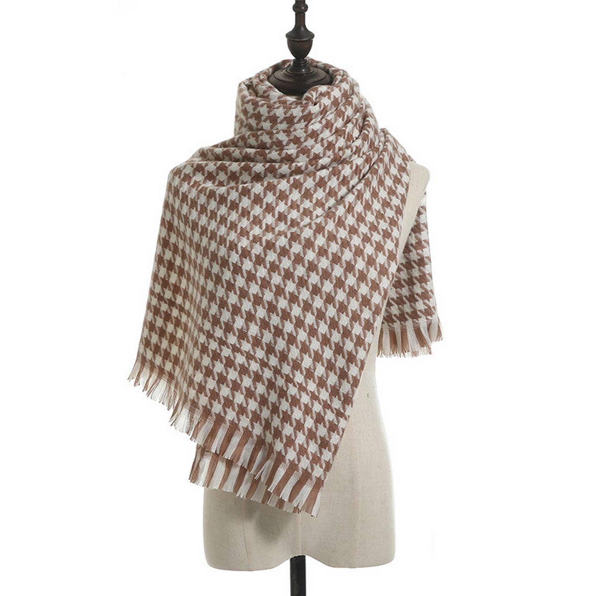 WINTER WARM LATTICE LARGE SCARF FRINGE SHAWL