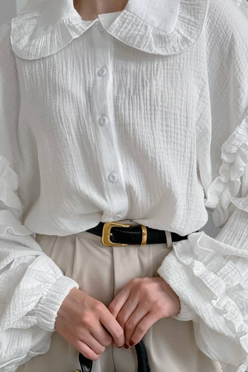 CWTSTL00922_LACE LANTERN SLEEVE LOOSE LONG SLEEVE SHIRT