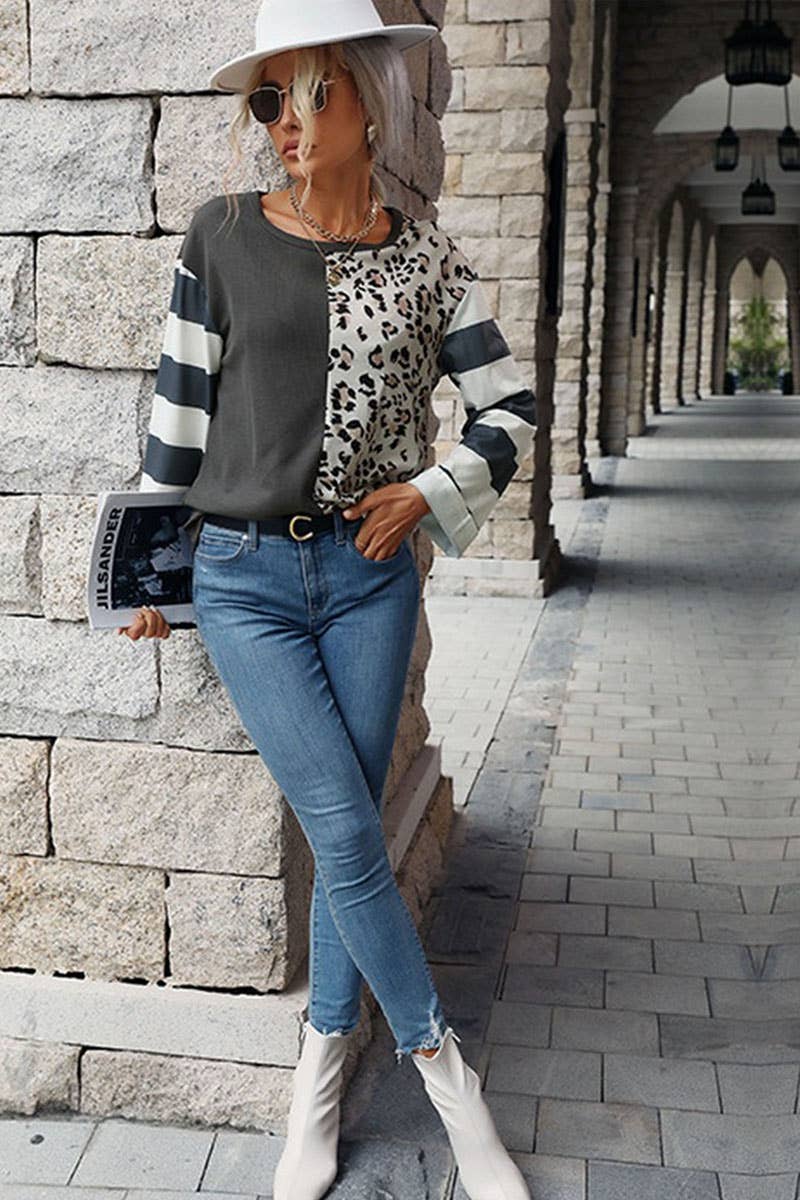 CWTTL1945_AUTUMN CASUAL PATCHWORK STRIPED SWEATER