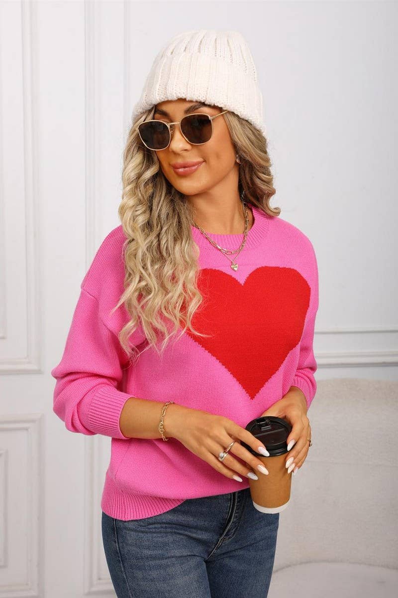 CWOSWL07588_LOVE HEART LOOSE VALENTINE'S DAY KNITTED SWEATER