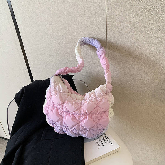 Pink Ombre Puffy Tote Bag Quilted Handbag_CUAB00520