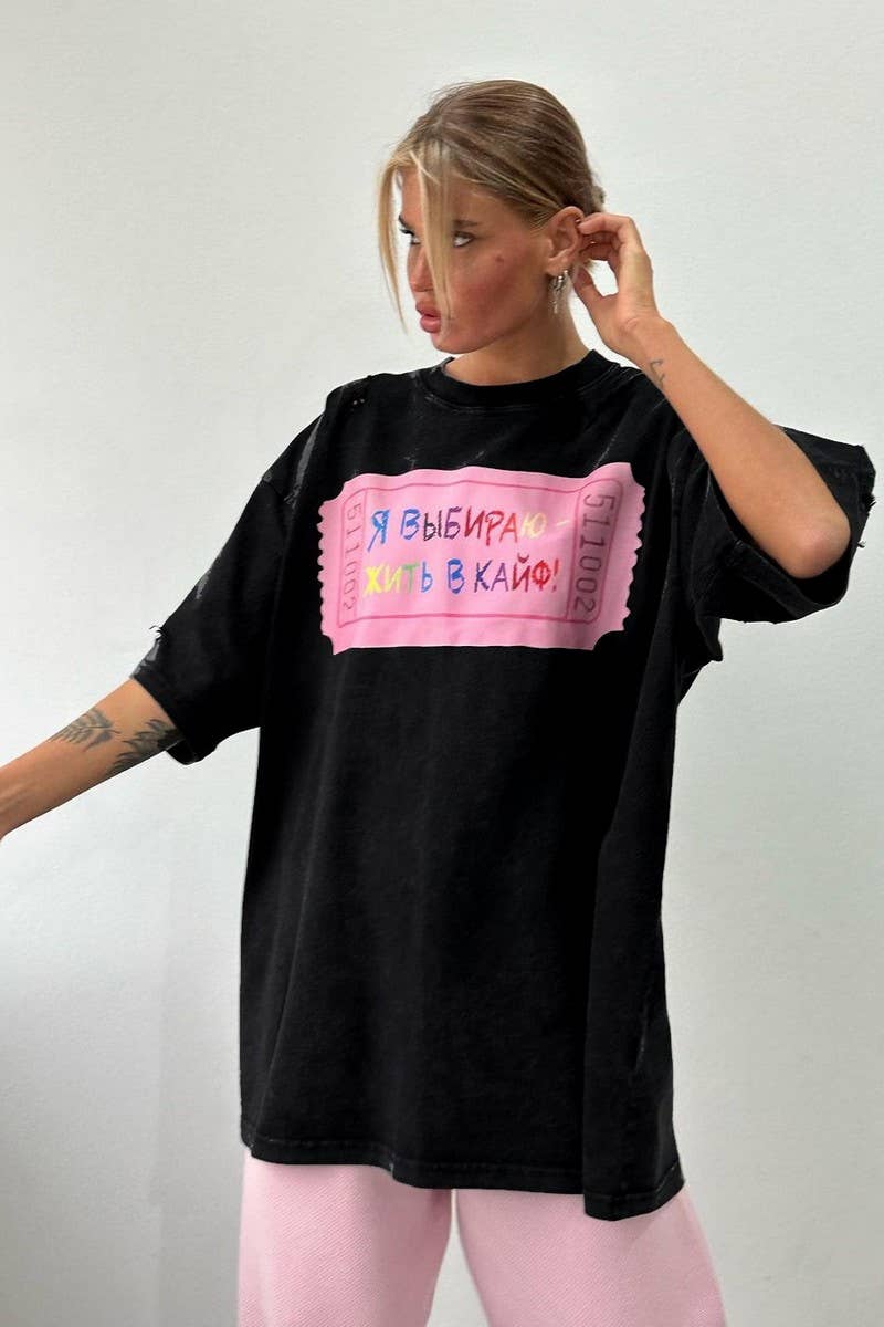 CWTTS1278_LETTER PRINT CONTRASTING COLOR CREW NECK T-SHIRT