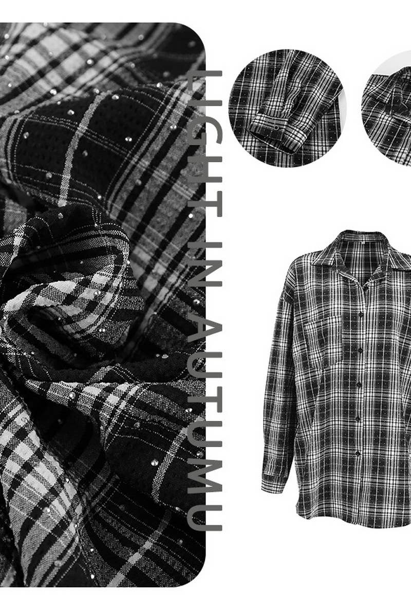 CWTBLL00573_PLAID HOT-STITCHED STAR-STUDDED LOOSE SHIRT