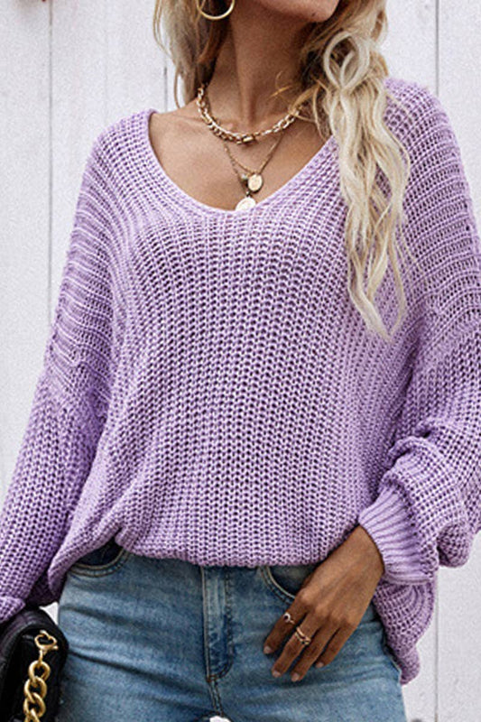 CWTTL1077 Oversized Long Sleeve V-Neck Pullover Sweater