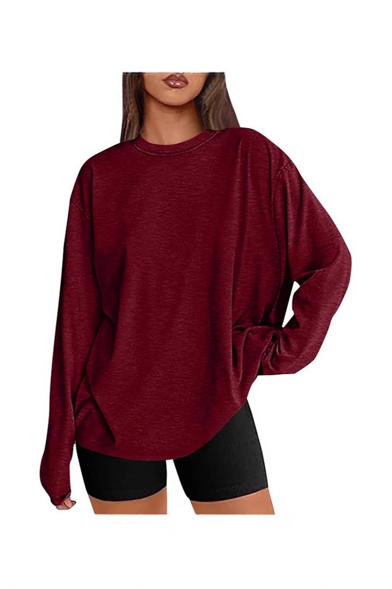 CWTBLL3997_LOOSE FIT SOLID COLOR LONG SLEEVE CREWNECK TEE