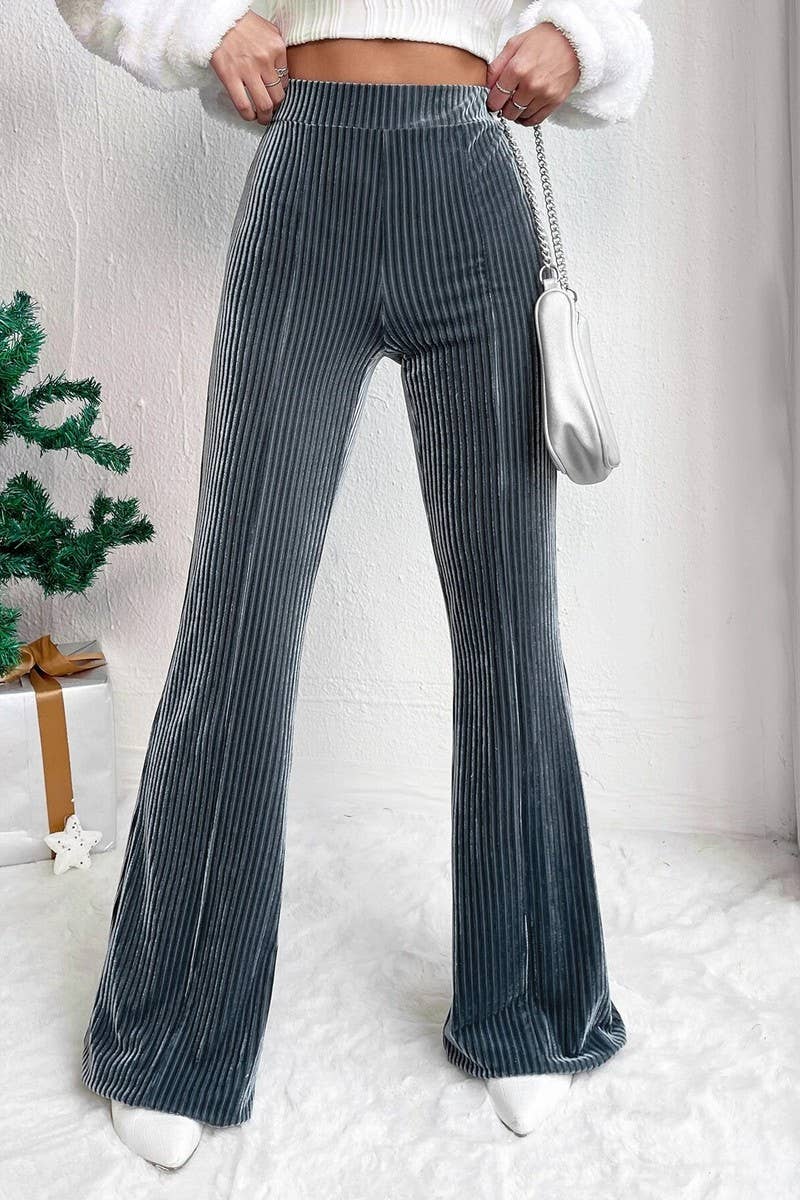 CWBLP2056_HIGH WAIST CORDUROY FLARE WIDE LEG SWEATPANTS