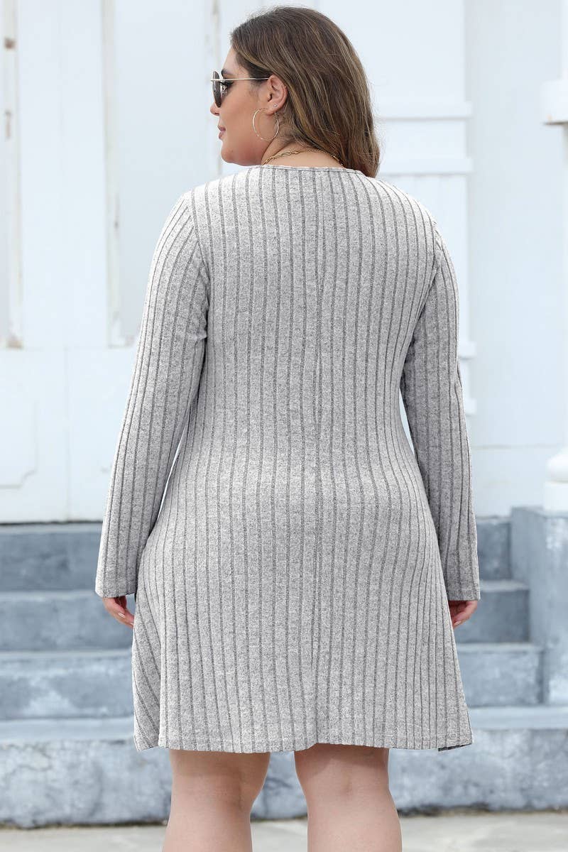 CWDSD1996_ Plus Size High WaistElegant Long Sleeve Dress