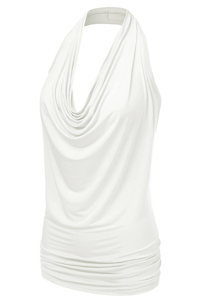 AWTHT028_Halter Neck Draped Front Open Back Top