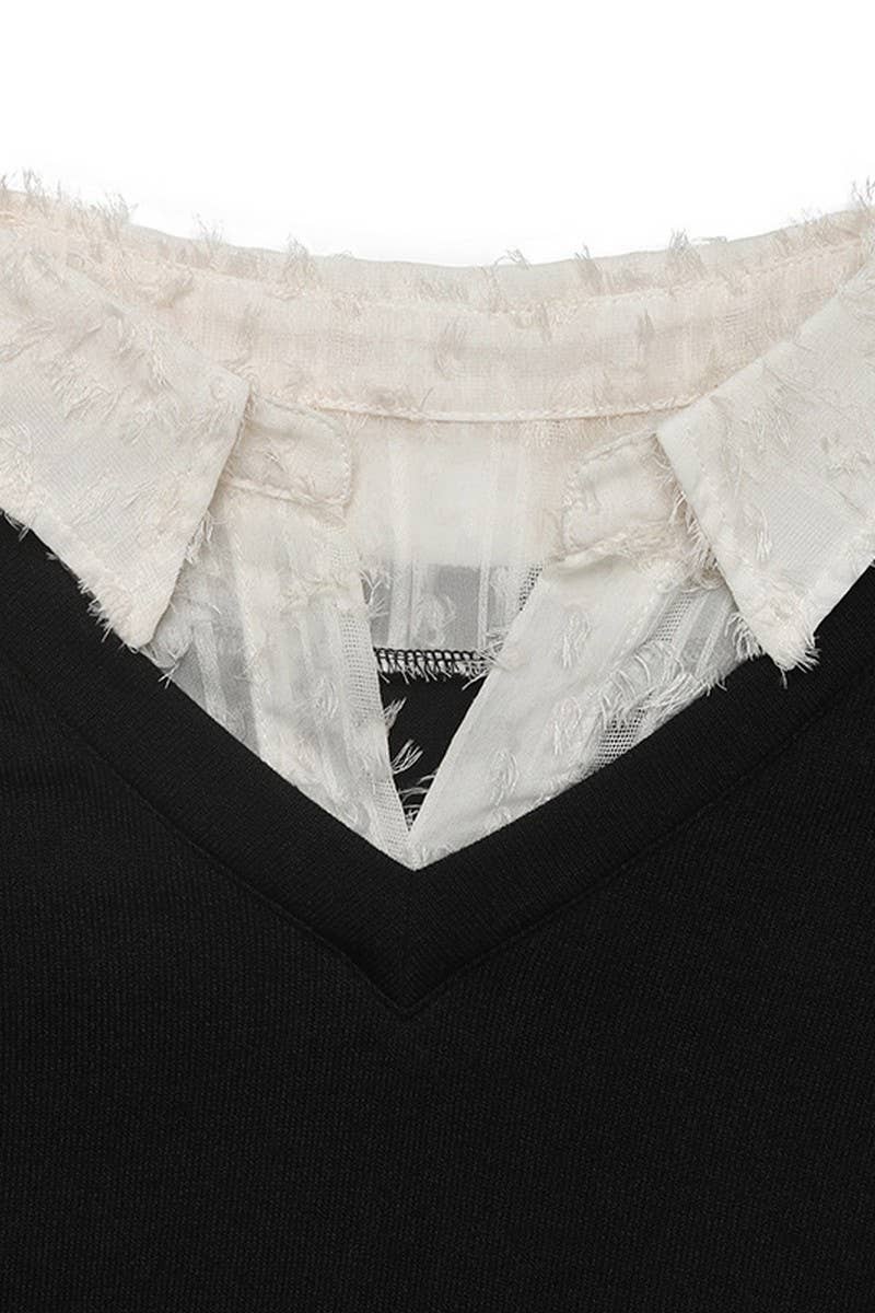 CWTBLL3738_CASUAL LAPEL STITCHING FAKE TWO-PIECE SWEATSHIRT