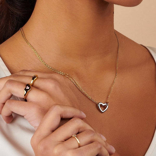 Stainless steel heart asymmetric necklace_CWMM5550