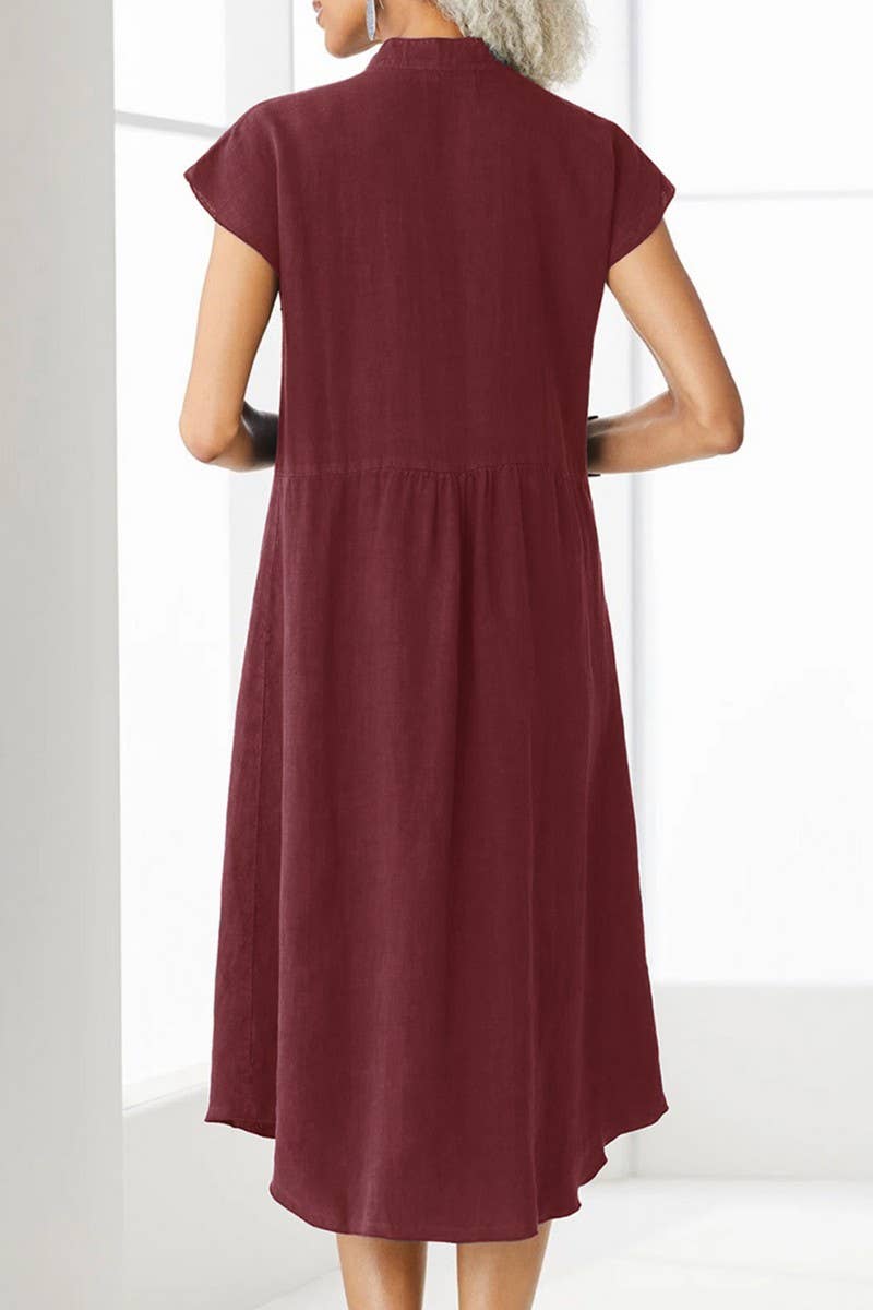 CWDSD8002_NEW STYLE STAND COLLAR SINGLE BREASTED DRESS