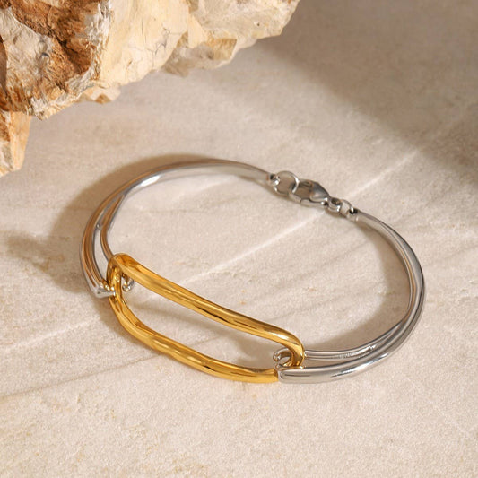 18K Gold Geometric Colorblock Cuff Bracelet_CWAJE4631